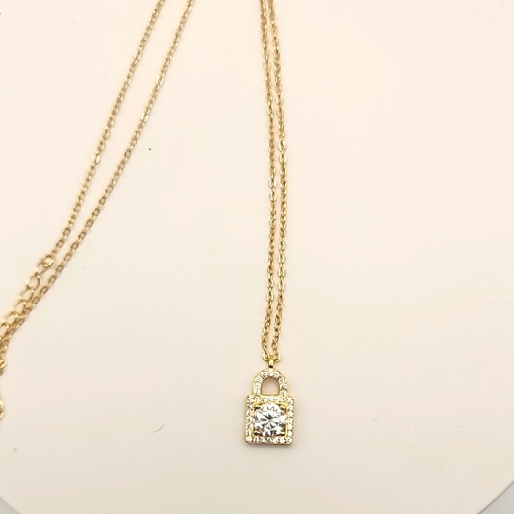 Moissanite One Carat Gold Lock Necklace